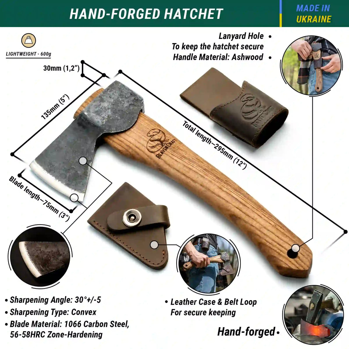 Kirves teräsuojalla AX1 Bushcraft Hatchet