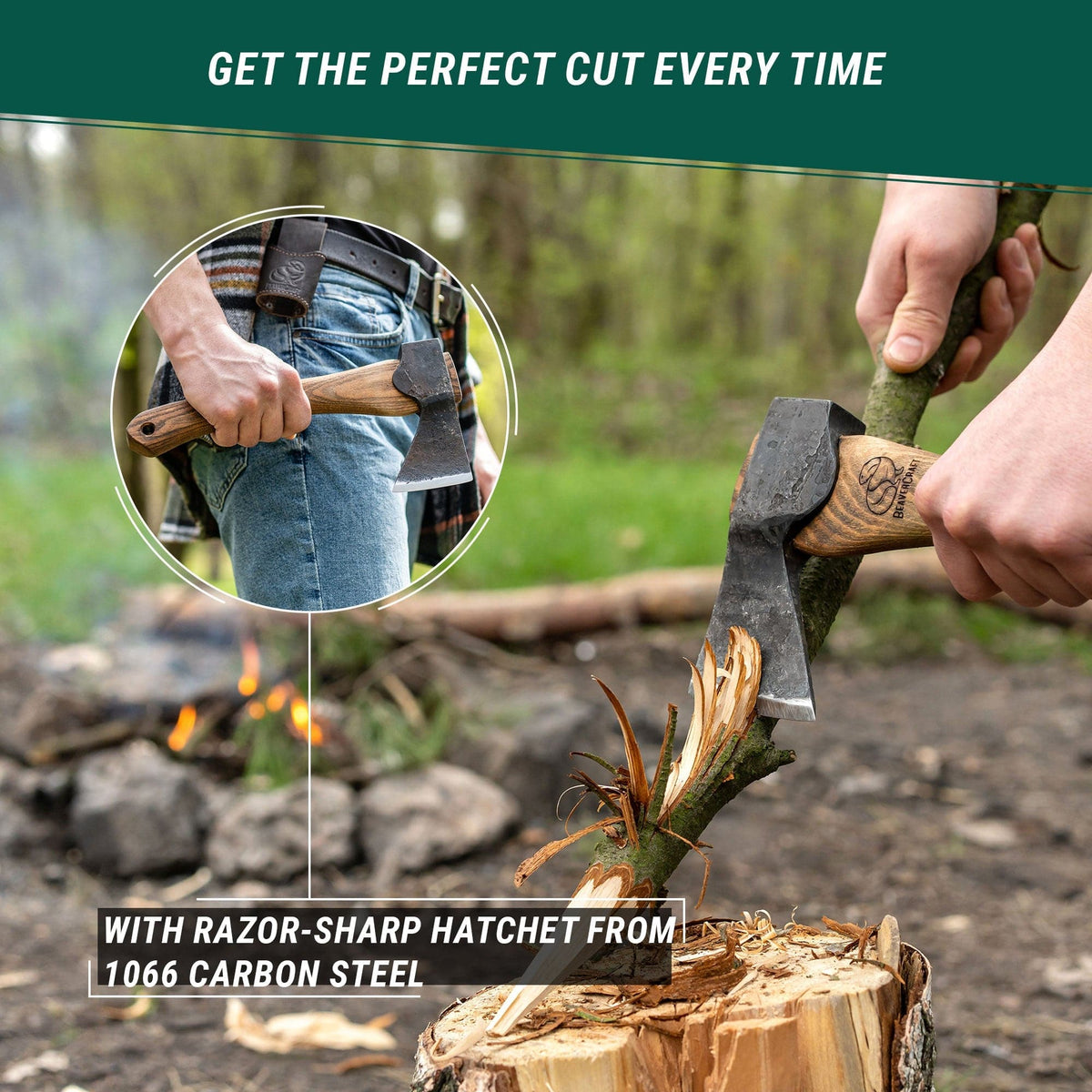 Kirveenpää teräsuojalla BAX1 Bushcraft Hatchet -pää