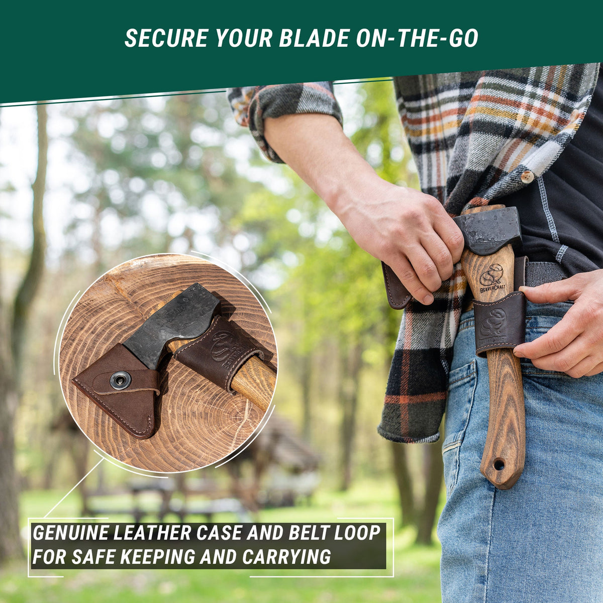 Kirves teräsuojalla AX1 Bushcraft Hatchet