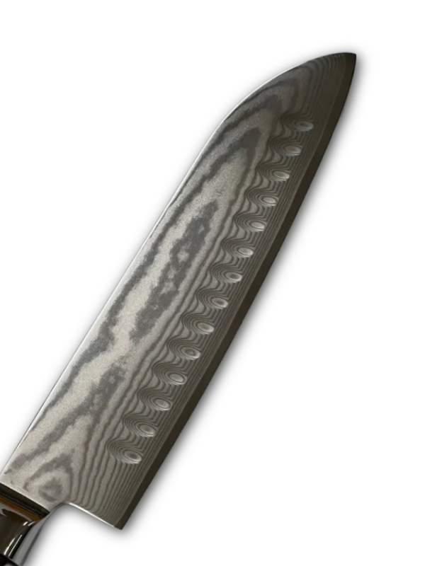 Santoku - AUS10 Damask Kokkiveitsi 7" läpi menevällä ruodolla ja helalla