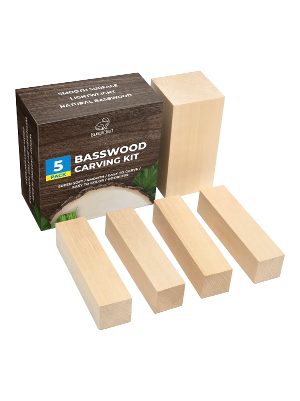 Lehmuspuiset puunleikkuuaihiot BW5 5 kpl pakkauksessa Beaver Craftilta